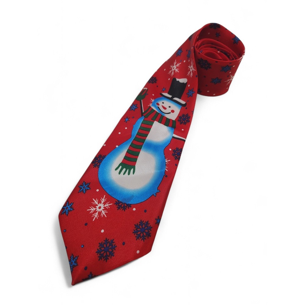 Christmas Snowman Tie Red Holiday‎ Necktie with Snowflakes